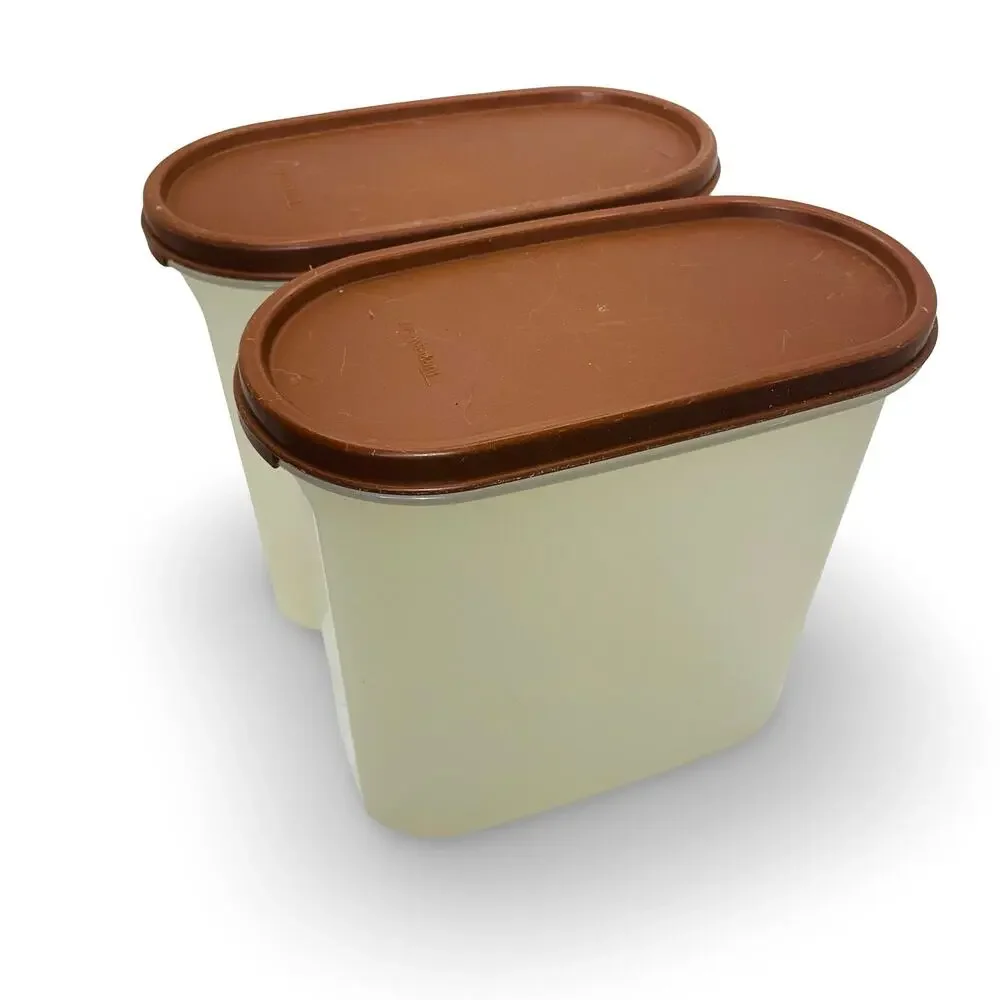 Tupperware Modular Mates Oval 3 Containers Brown Lids 7.25 Cups 1613 1616 Set x2